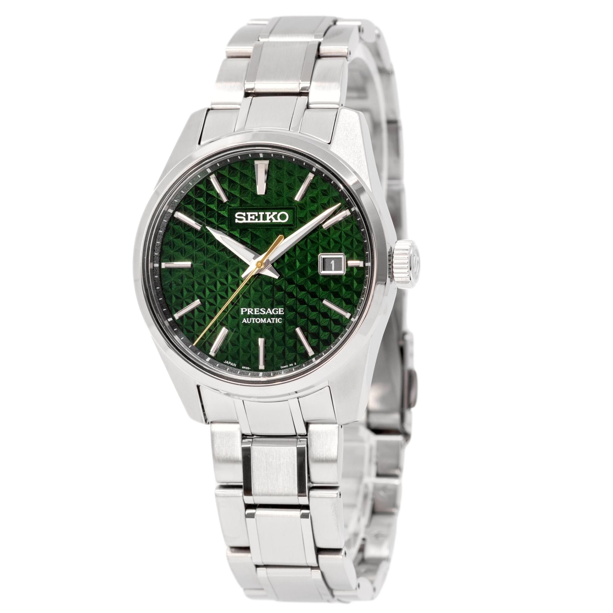 Seiko Men s SPB169J1 Presage Hemp Leaf Green Dial Watch