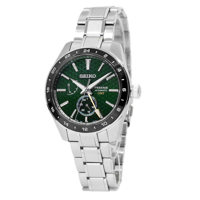 Seiko Men's SPB219J1 Presage GMT Green Dial Watch