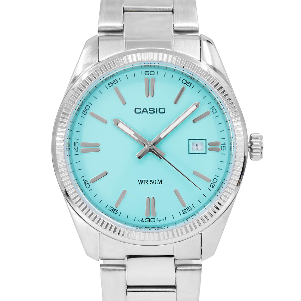 Casio Collection Men Analog Watch MTP-1302PD-2A2VEF/ 44mm/ Silver & Light  Blue